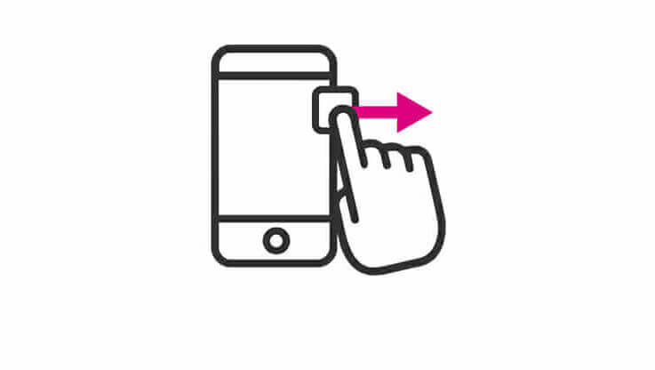 Illustration of a mobile phone with a small square and an arrow swiping away