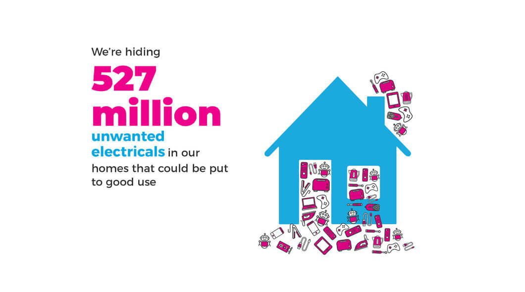 illustration showing 527 million old electrical items hidden in UK homes