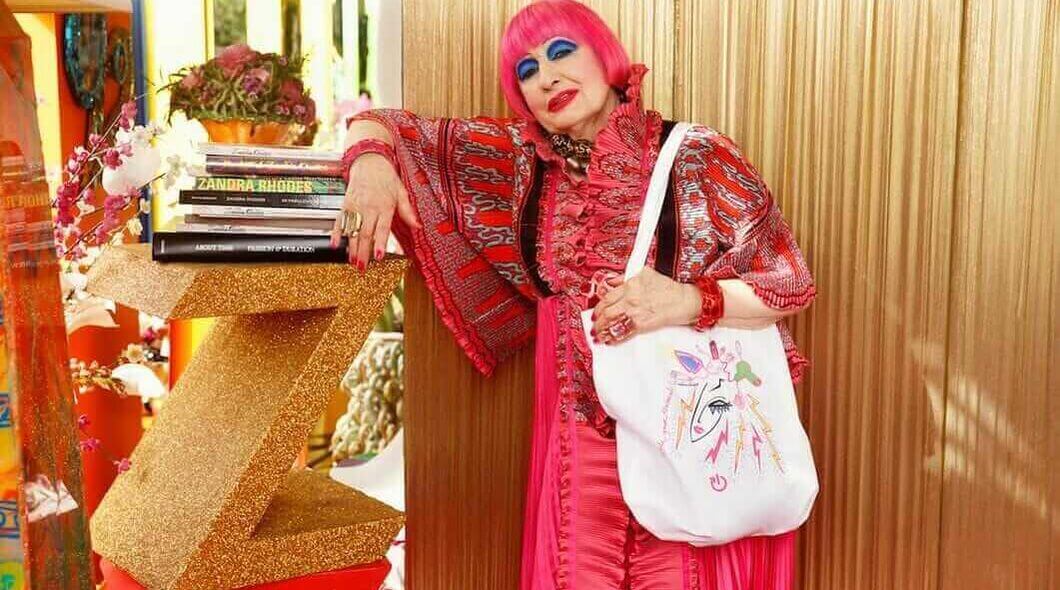 Zandra Rhodes with electrical tote