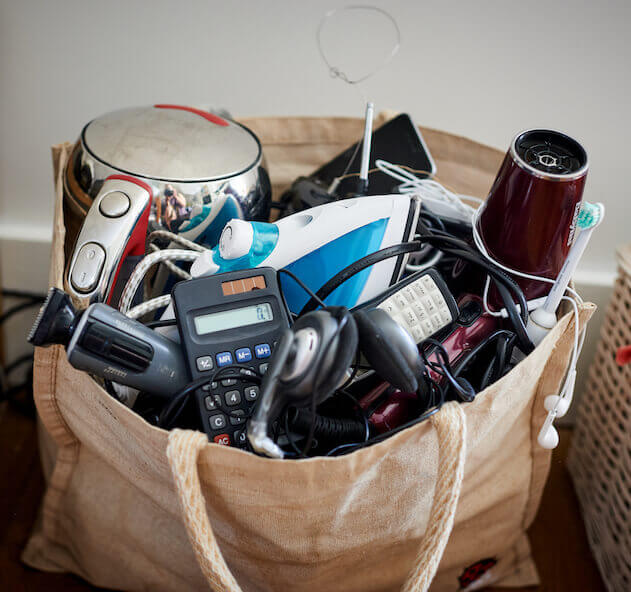 Bag of old electricals ready for recycling