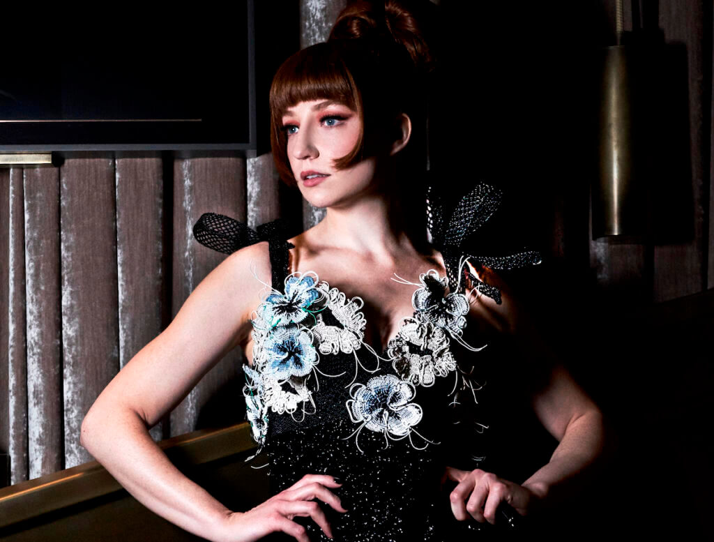 Nicola Roberts models Alex Sipa dress made from recycled electrical wires