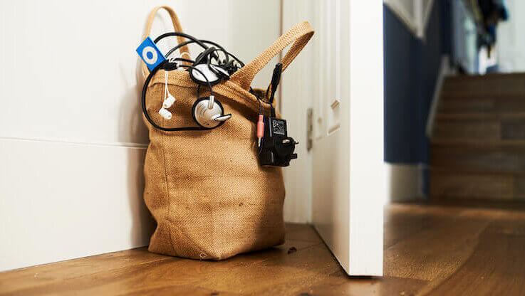 bag of old electricals waiting to be recycled