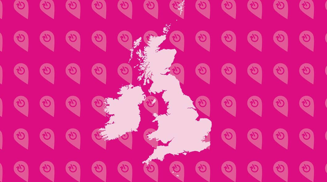 a map of the uk in pink