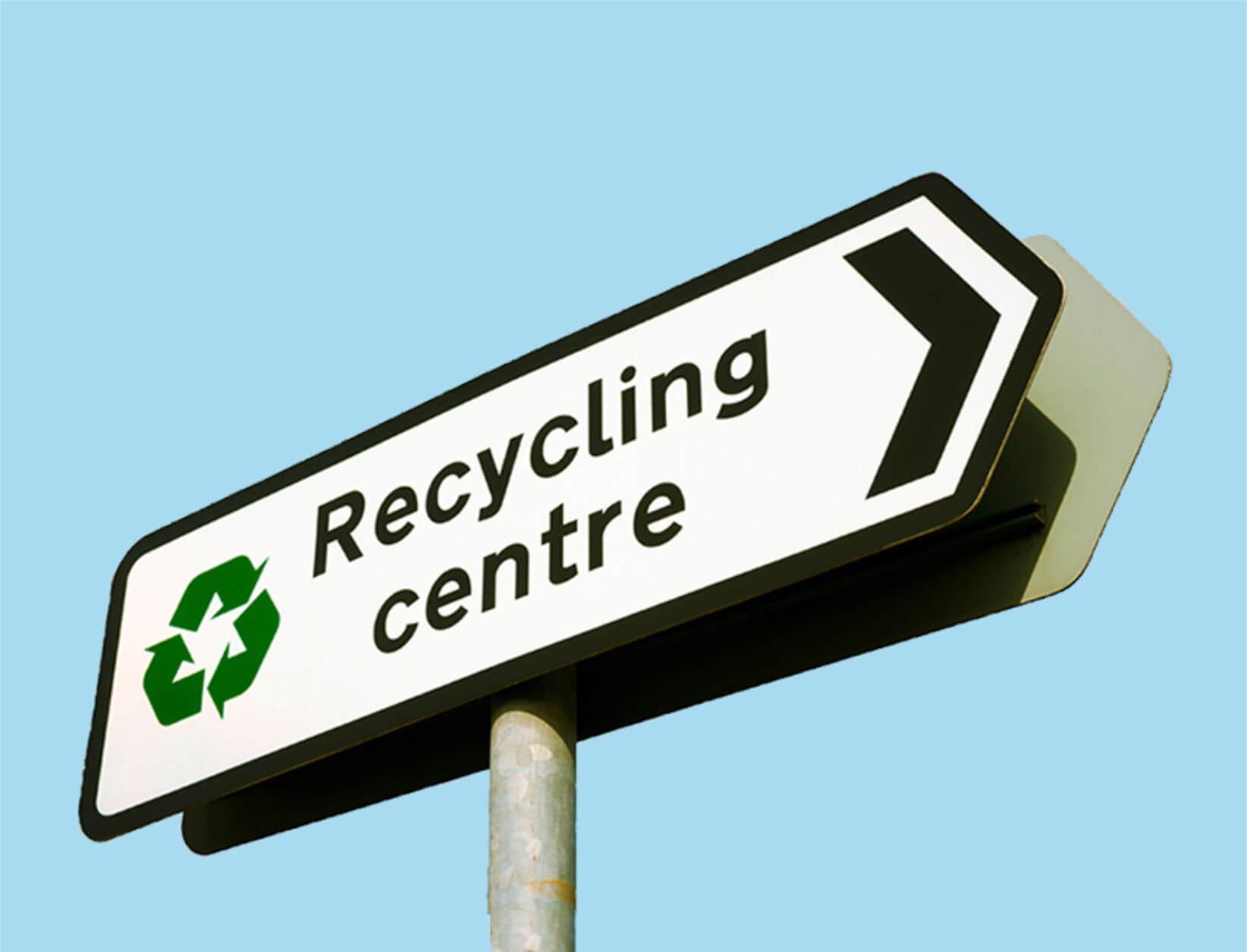 Recycling centre sign cyan 2024 1644x1256px a road sign with the words