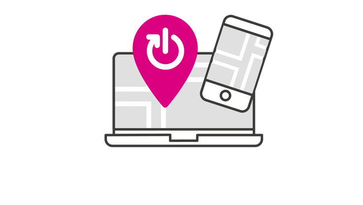 Illustration of recycling locator icon on a laptop and a smart phone